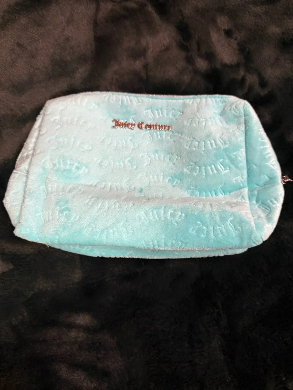 Juicy Couture Light Blue Plush Cosmetic Makeup Bag